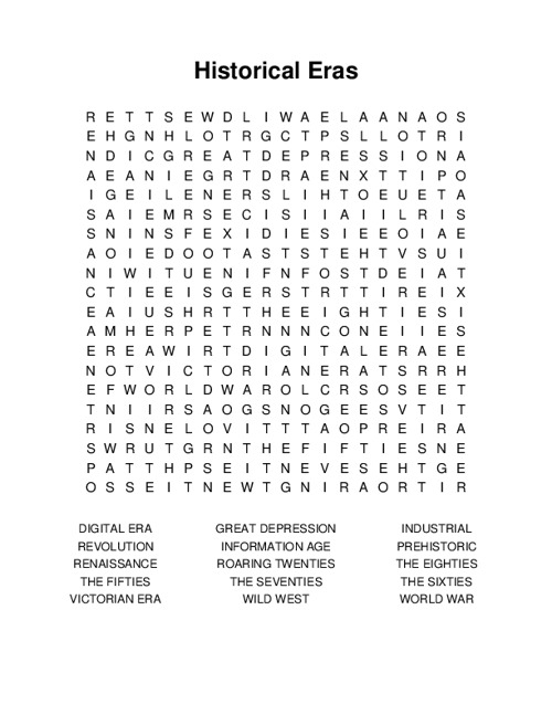 Historical Eras Word Search