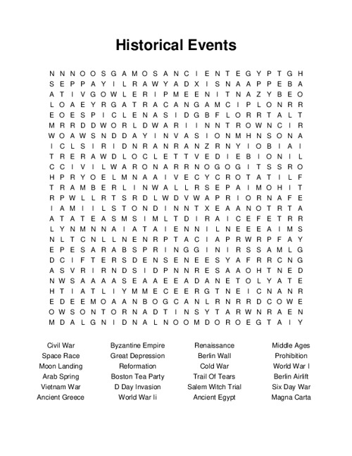 Historical Events Word Search
