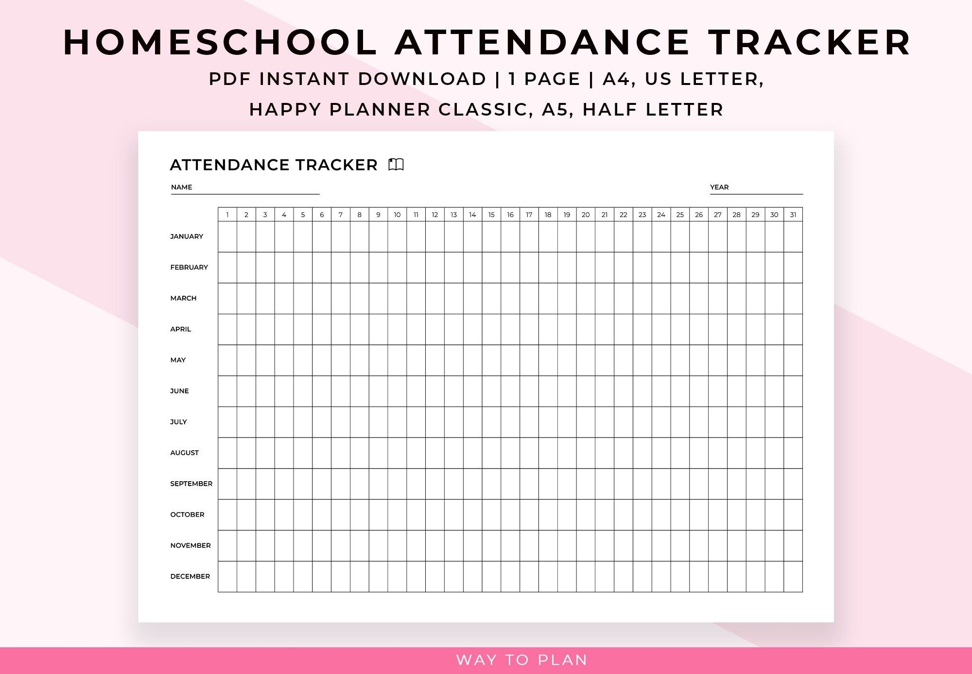 Homeschool Attendance Sheet Printable Homeschool Attendance Tracker