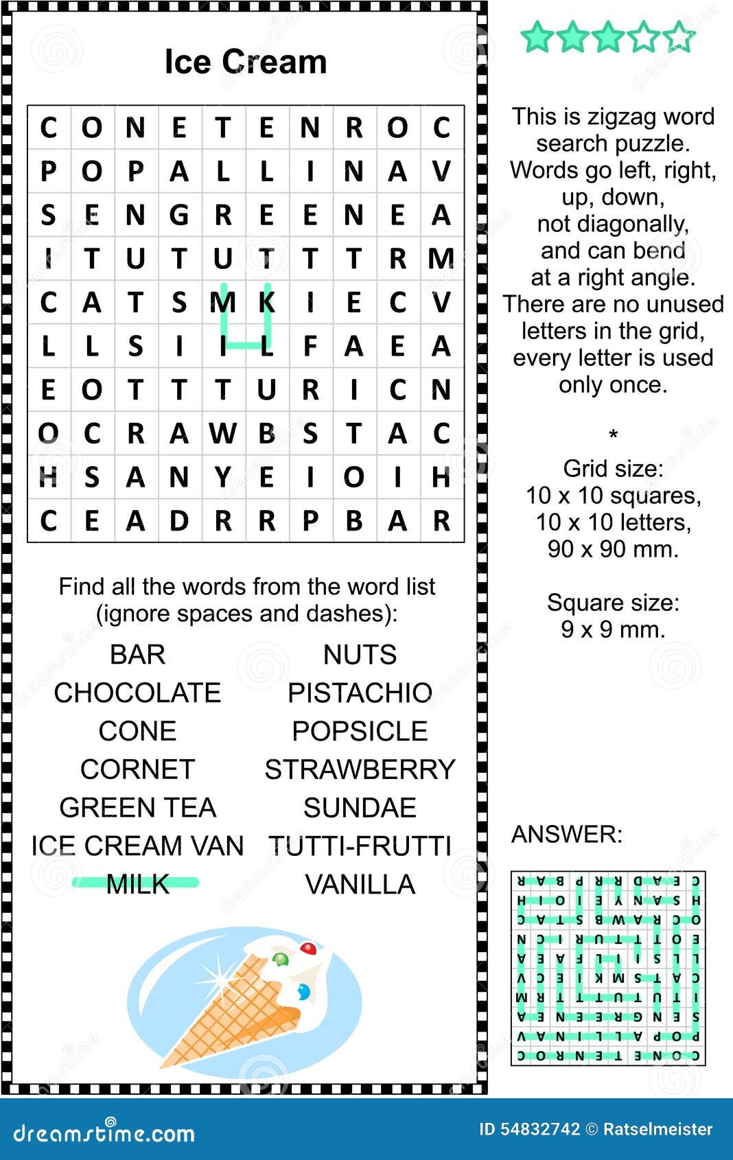 Ice Cream Wordsearch Puzzle Vector Illustration CartoonDealer 