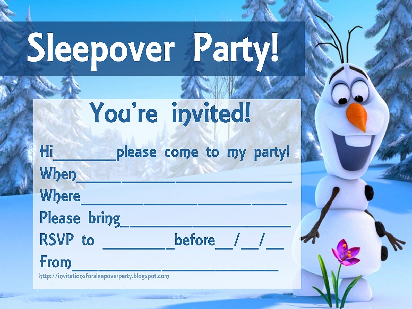 INVITATIONS FOR SLEEPOVER PARTY FROZEN DISNEY MOVIE FREE PARTY INVITATION