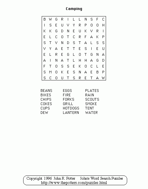 John 39 s Word Search Puzzles Kids Camping