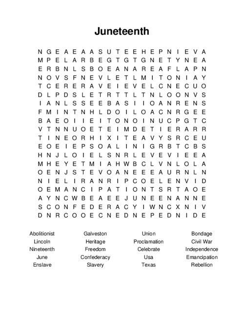 Juneteenth Word Search