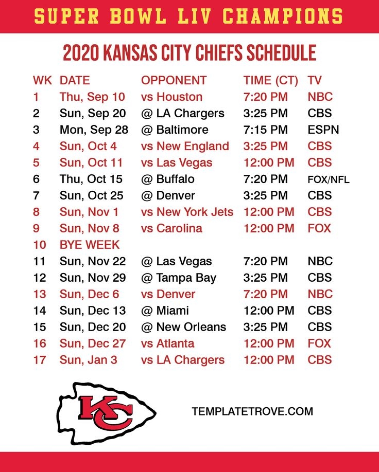 Kc Chiefs Schedule Printable