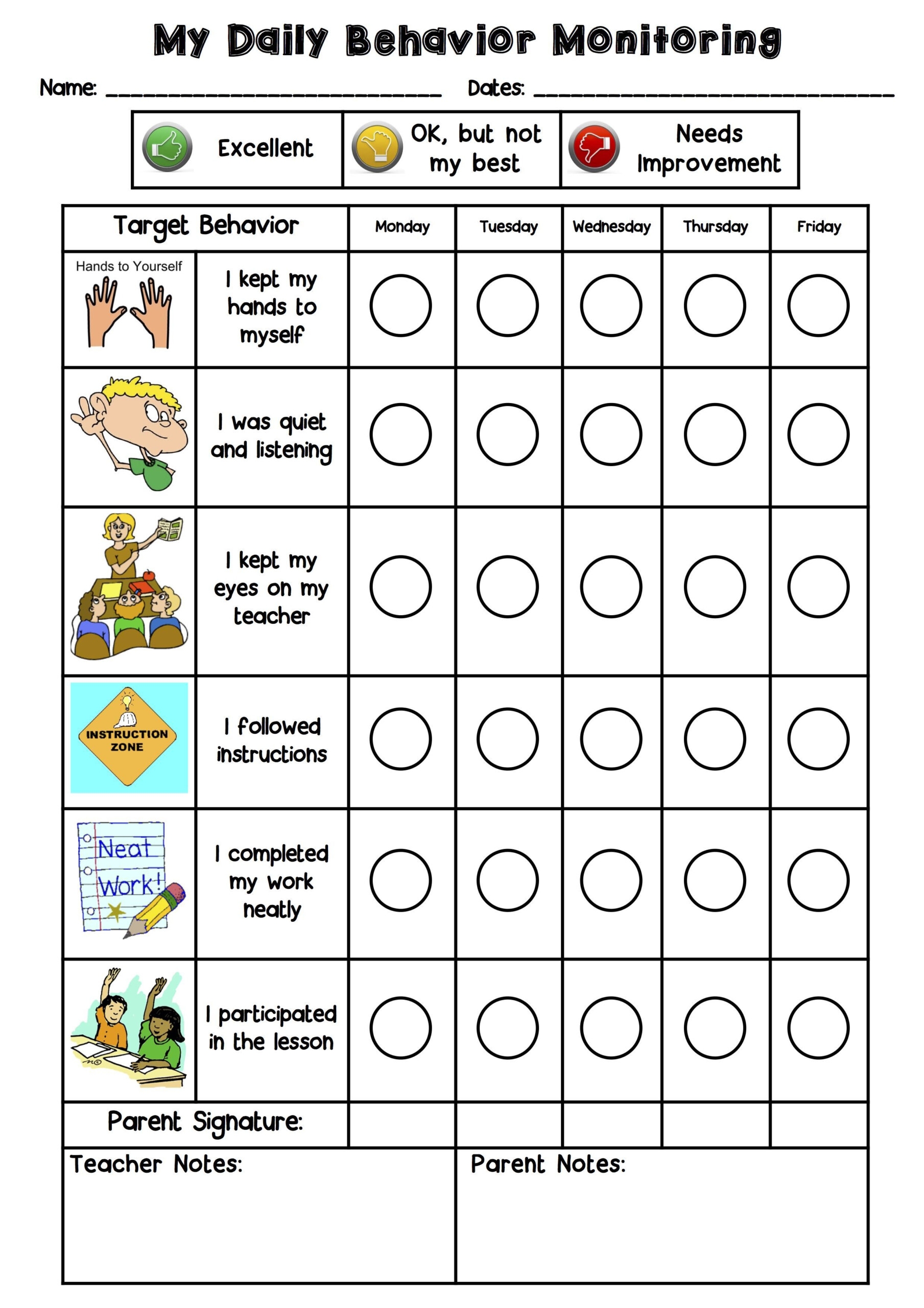 Kindergarten Individual Behavior Chart BehaviorChart