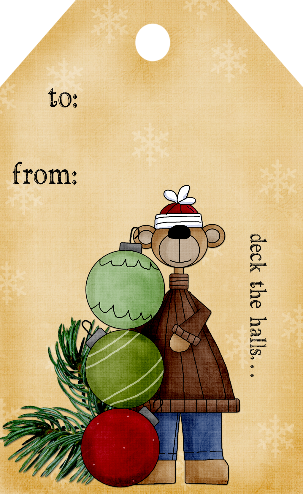 Large Christmas Gift Tag Template With Teddy Bear Design