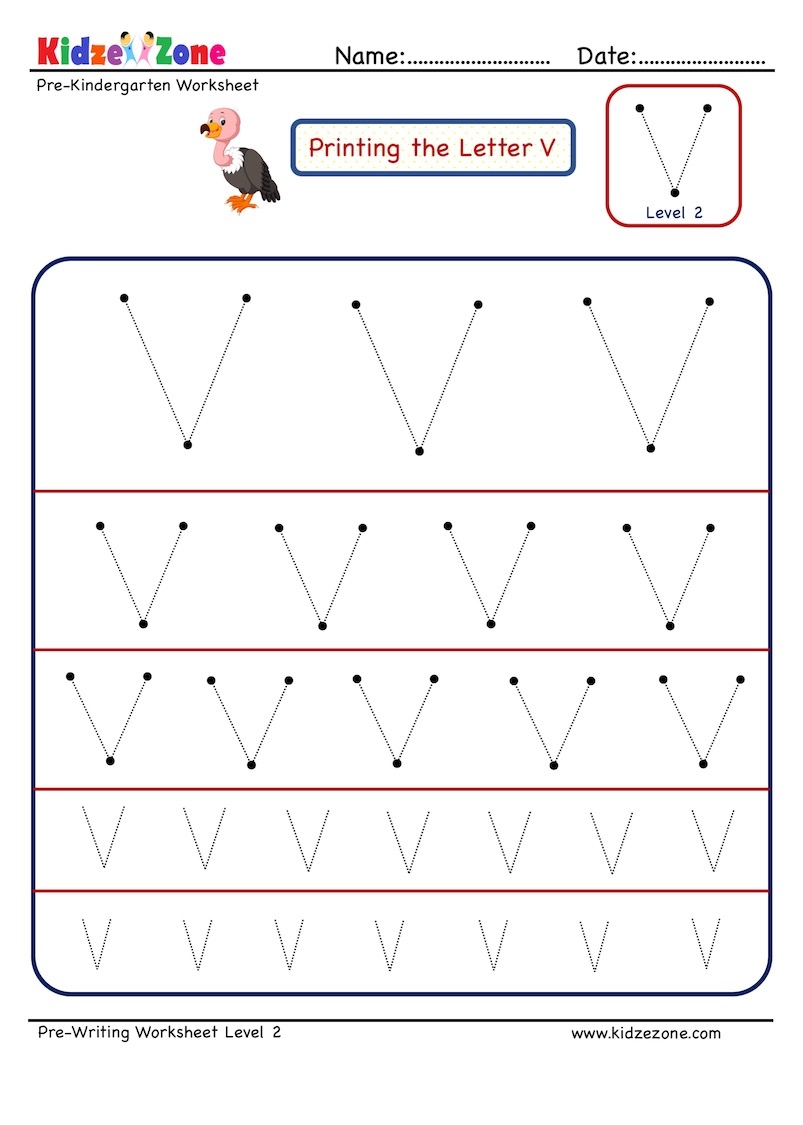 Letter V Tracing Worksheet Different Sizes KidzeZone