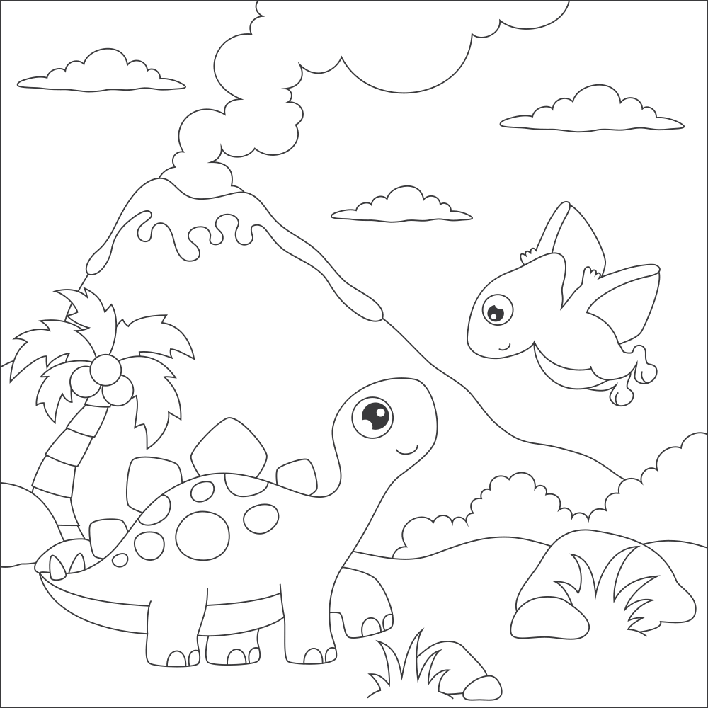 Little Dinasour Friends Coloring Page