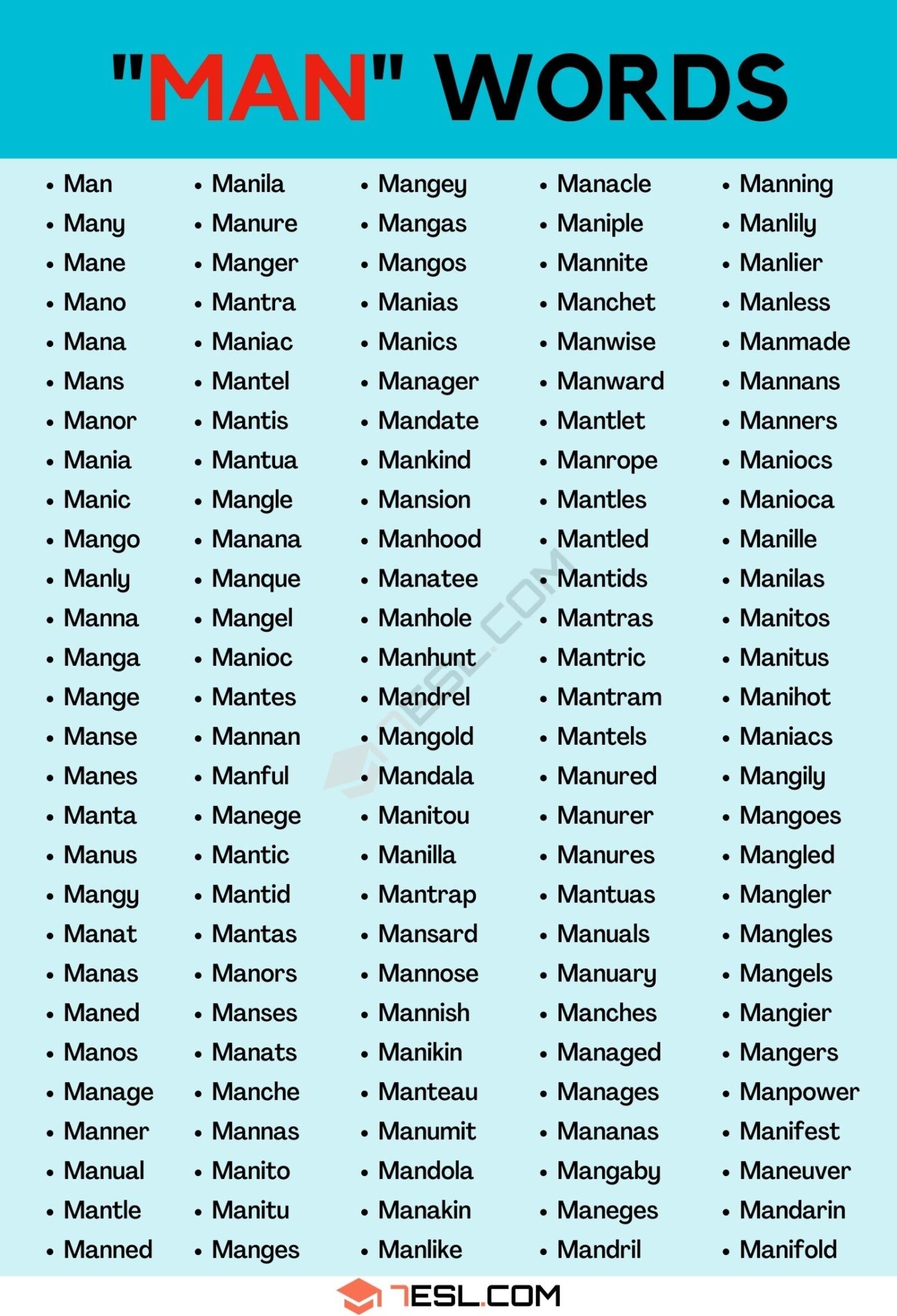 MAN Words 450 Words In English 7ESL MAN Words 450 Words In English 7ESL