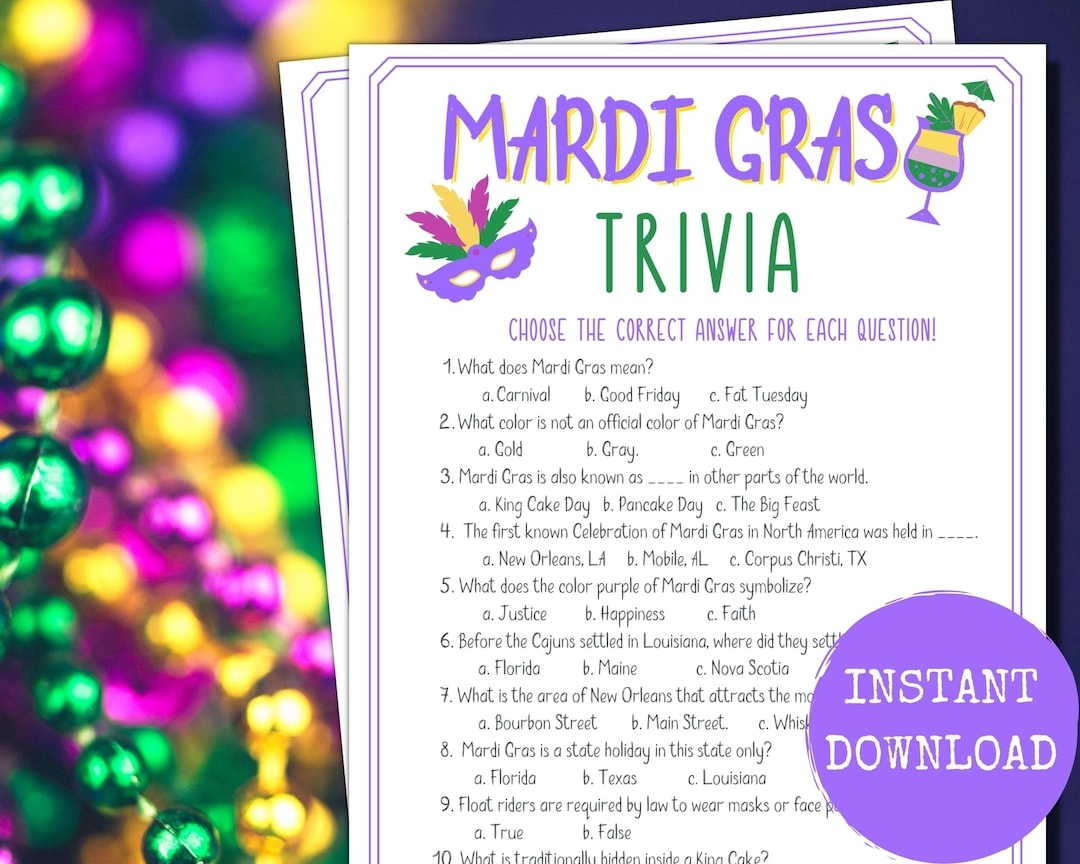 Mardi Gras Trivia Printable Mom Wife Busy Life 