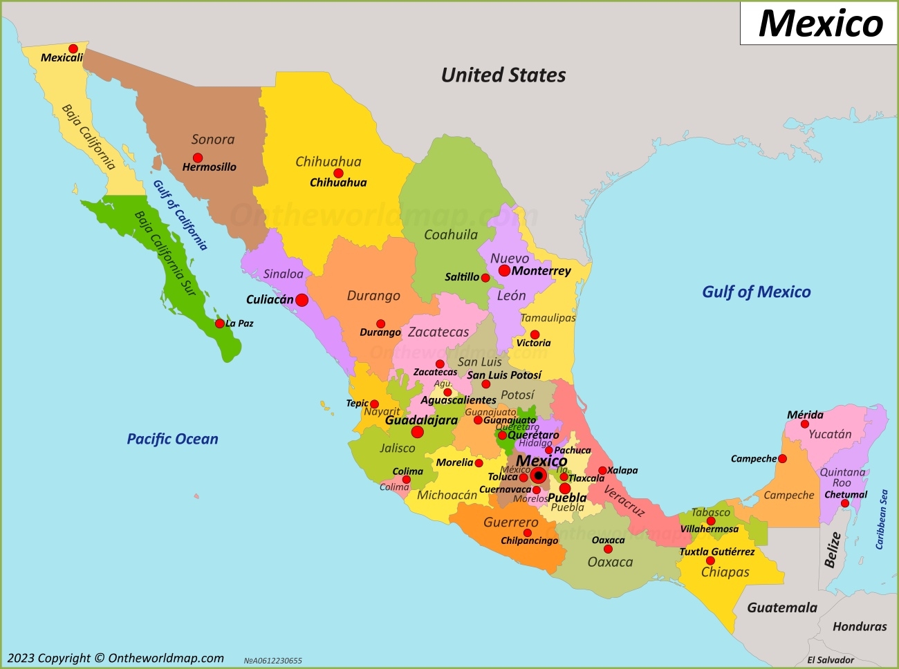 Mexico States And Capitals Map Ontheworldmap