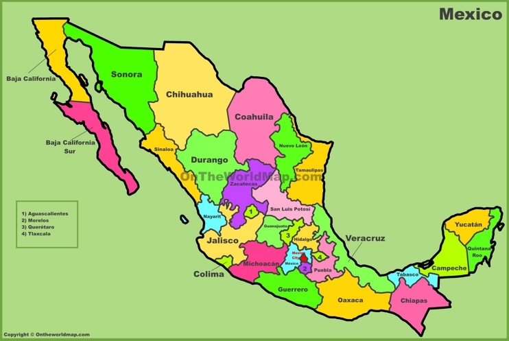 Mexico States Map List Of States Of Mexico Ontheworldmap
