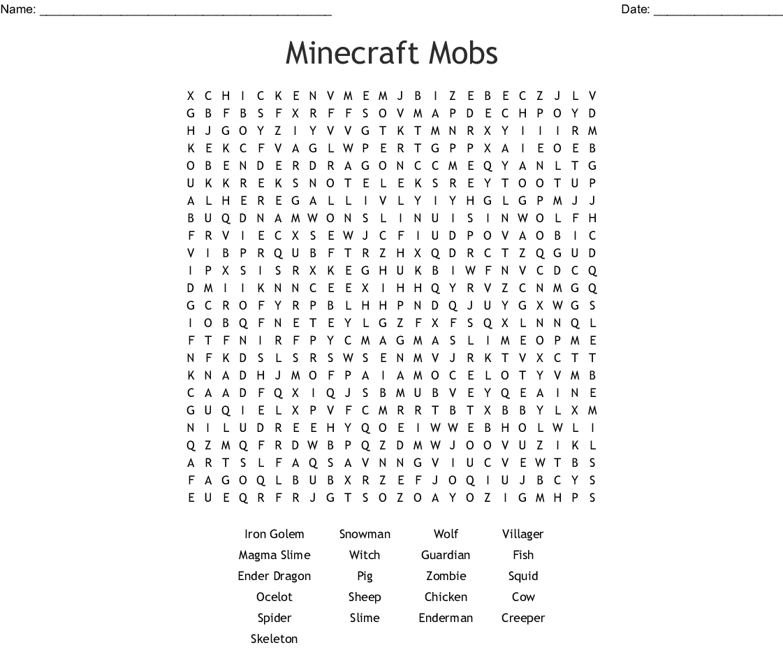 Minecraft Word Search Wordmint Word Search Printable