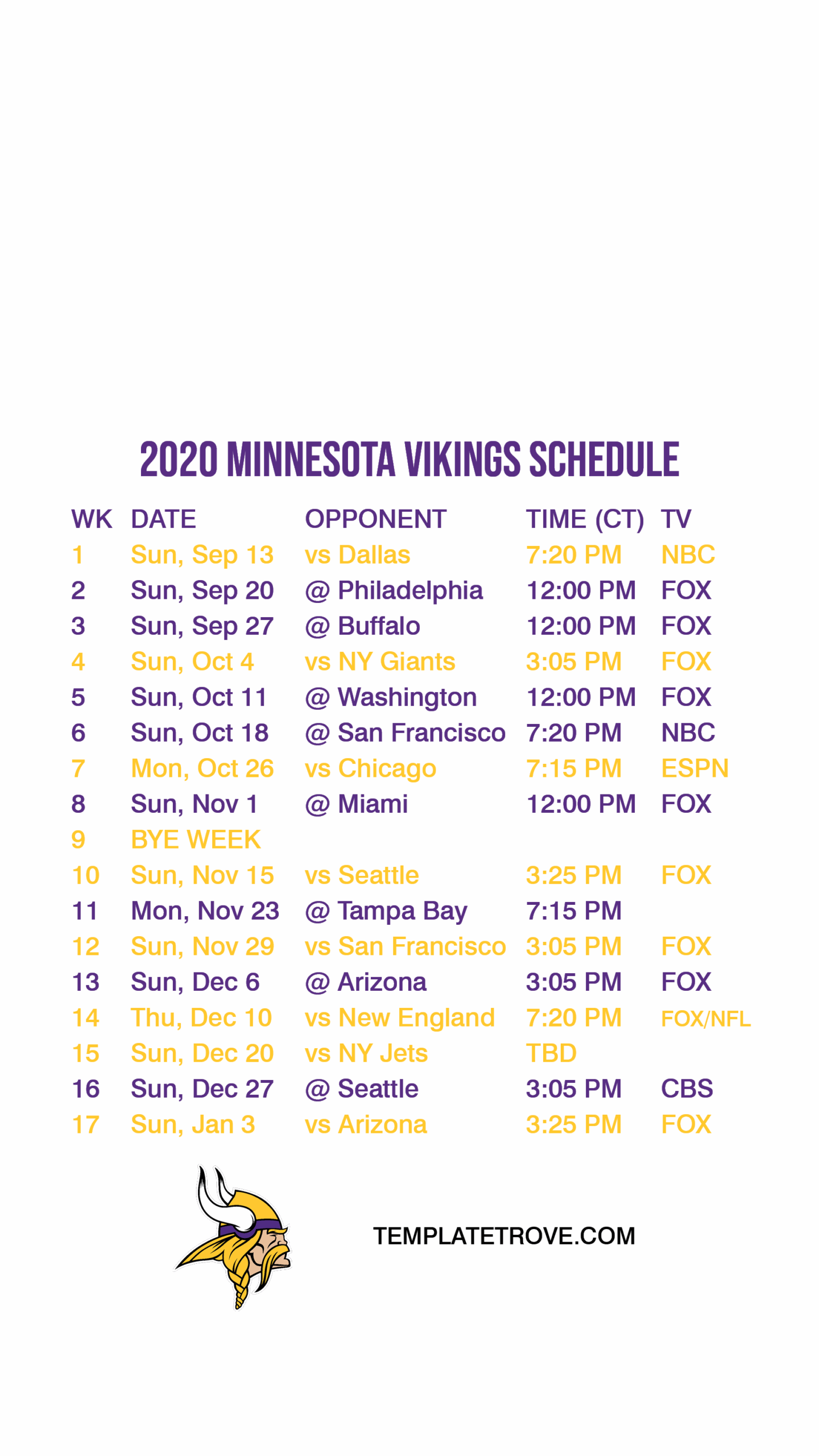 Minnesota Vikings Schedule 2024 Printable Amalie Mildred