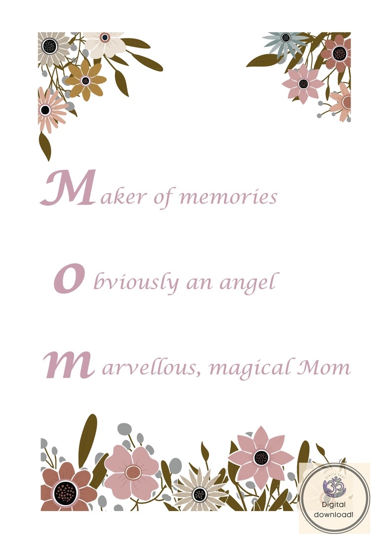 Mom Acrostic Poem Digital Download Wall Art Minimalist Boho Print