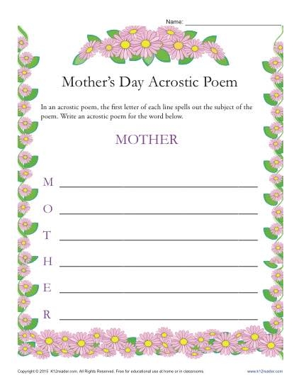 Mother 39 s Day Acrostic Poem Activity Mother 39 s Day Acrostic Poem Activity