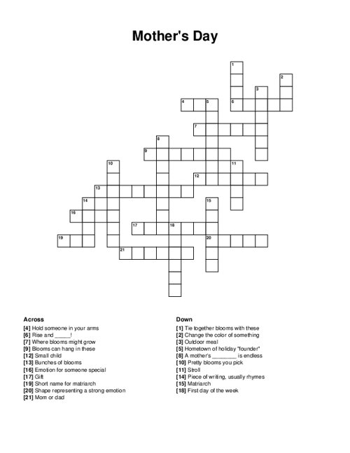Mother 39 s Day Crossword Puzzle
