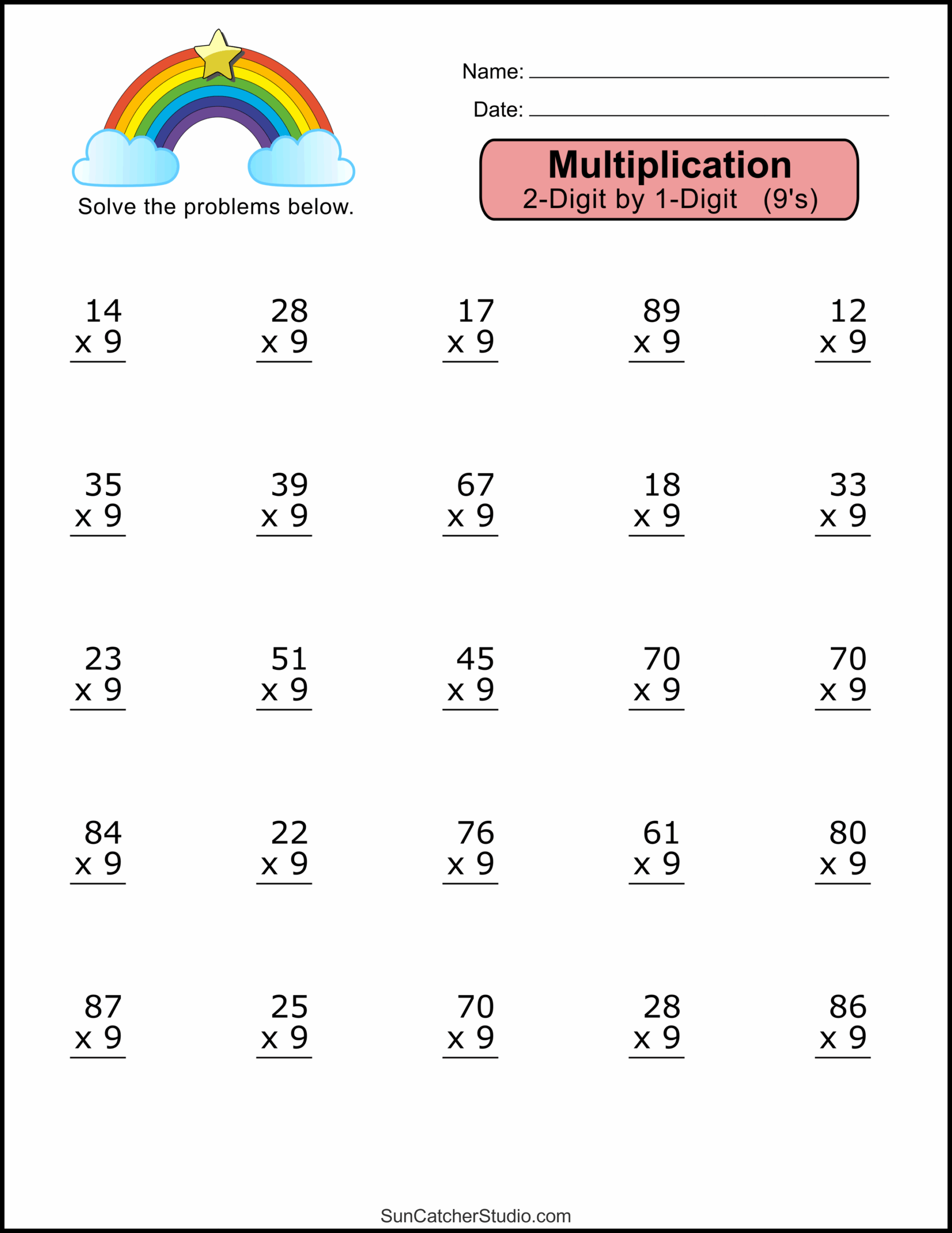 Multiply 2 Digit By 1 Digit Without Regrouping Math Worksheets