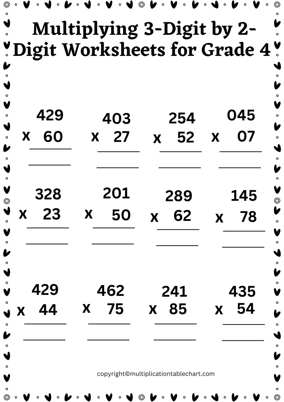 Multiply 3 Digit Number By 2 Digit Number Worksheet Grade 4