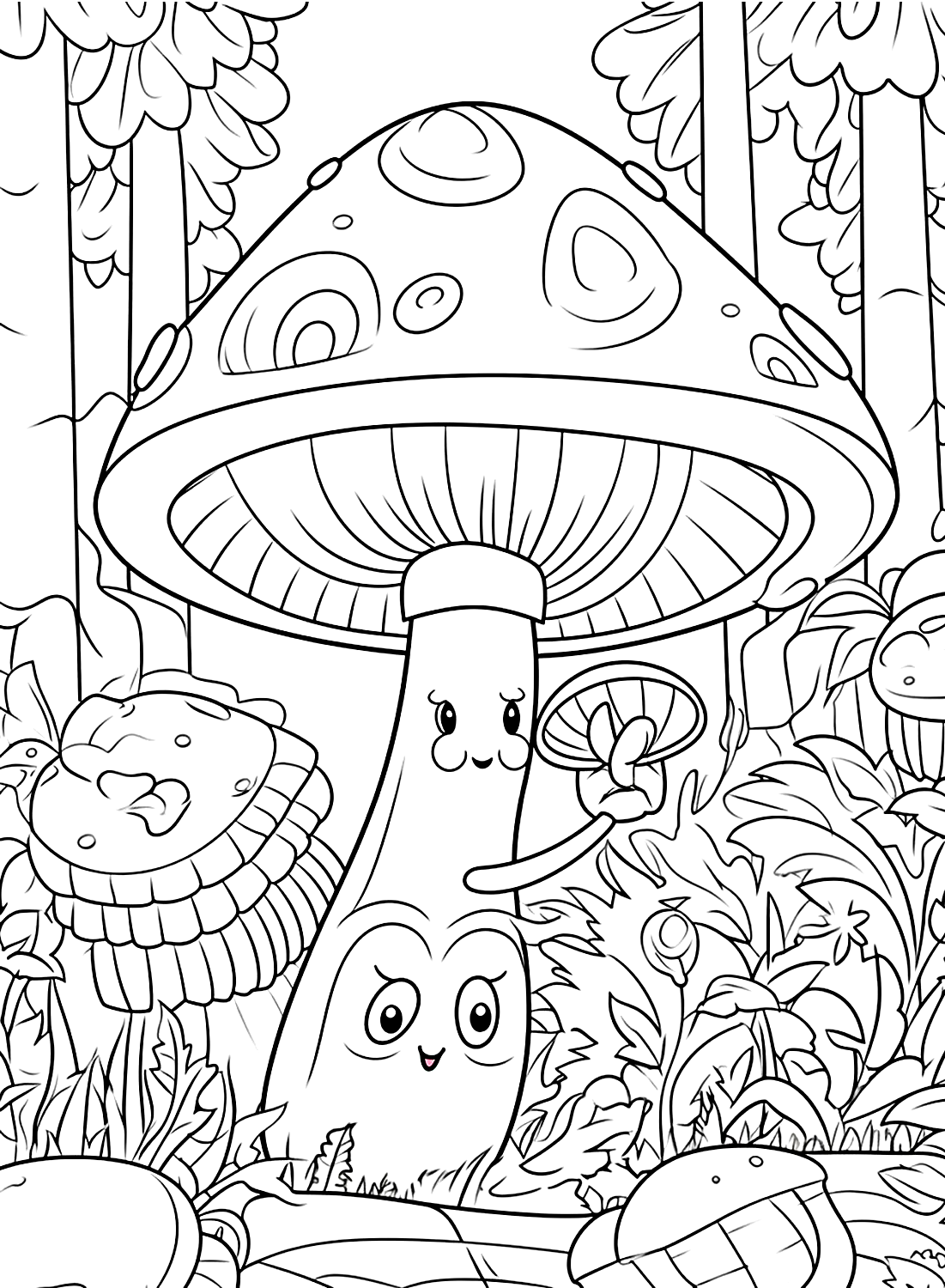 Mushroom In Forest Color Sheet Free Printable Coloring Pages