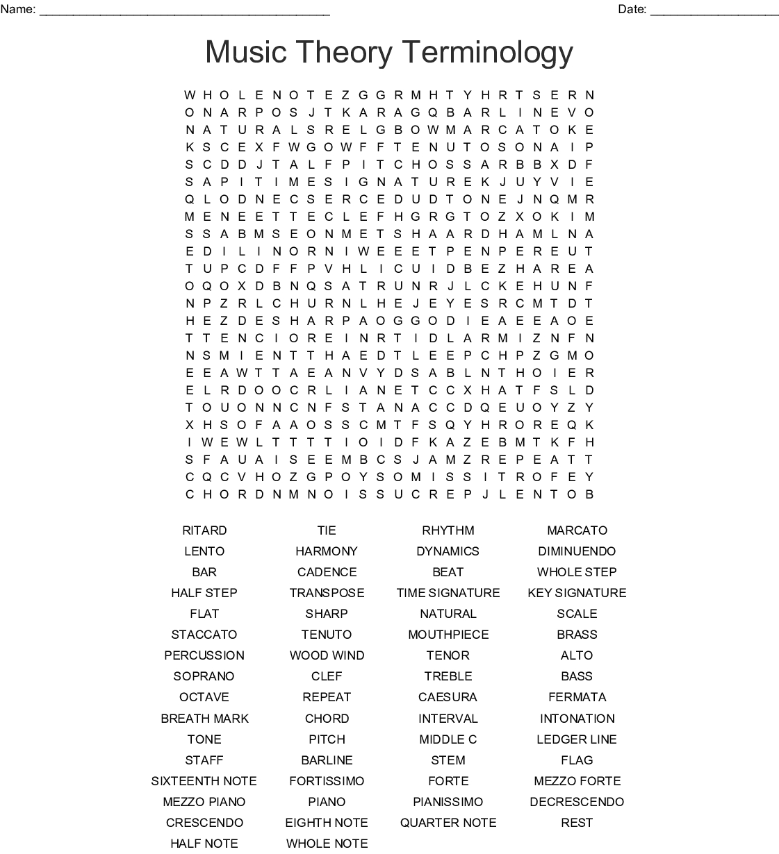 Music Word Search Puzzles Printable Word Search Printable