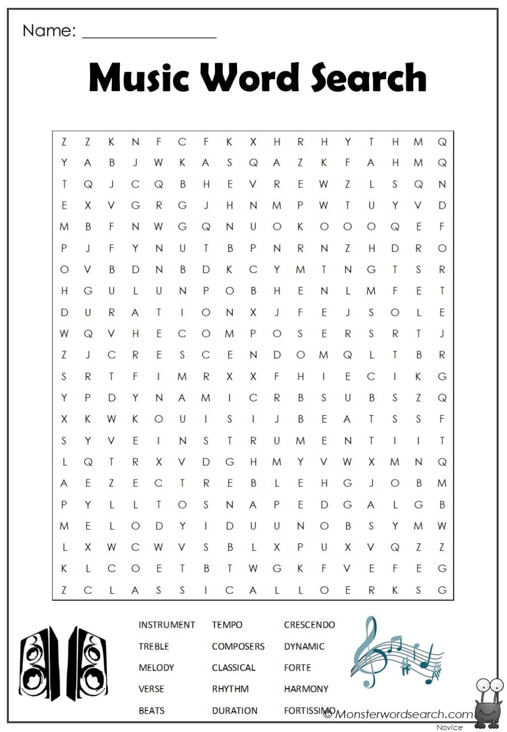 Music Word Search Worksheets Library