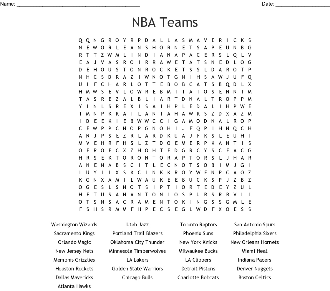 Nba Teams Printable Word Search Puzzle Word Search Puzzle Word 