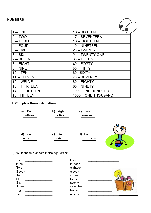 Numbers Handout Numbers Handout