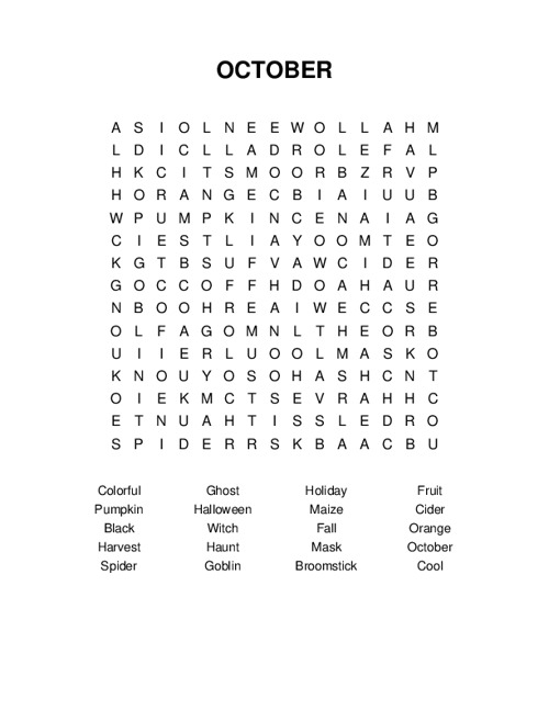 OCTOBER Word Search OCTOBER Word Search