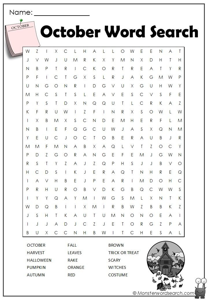 October Word Search Monster Word Search October Word Search Monster Word Search
