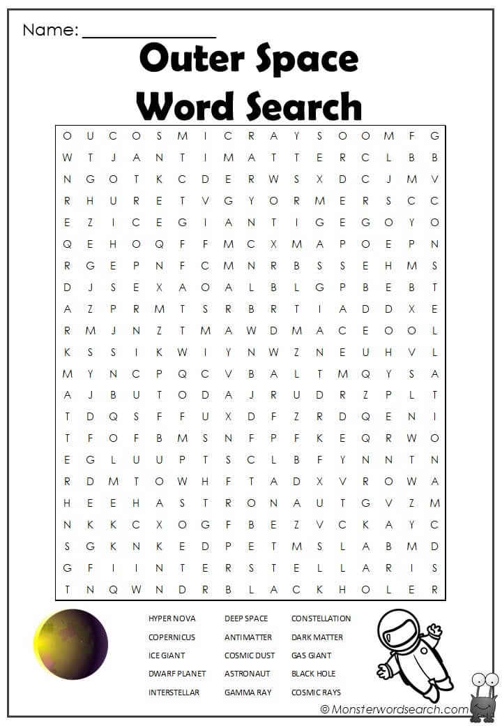 Outer Space Word Search Monster Word Search