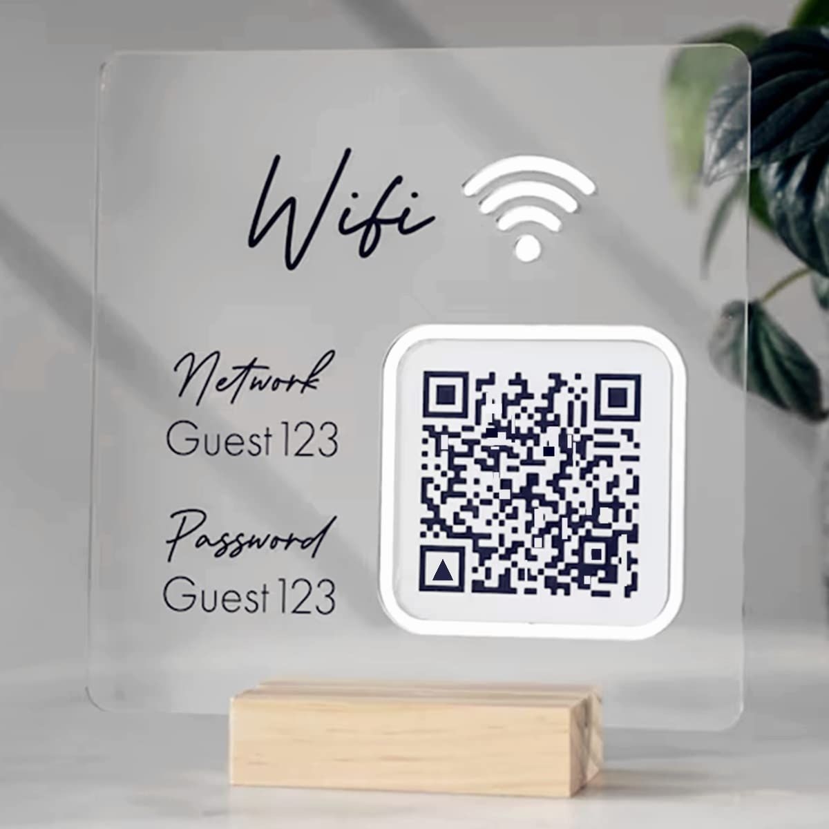 Pahdecor Custom Wifi Sign With QR Code And Wooden Base