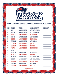 Pats Schedule Printable