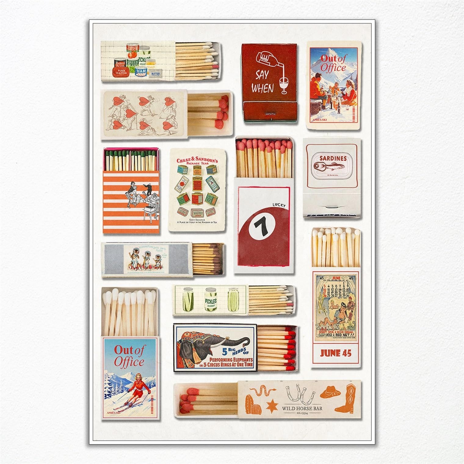 Perasi Vintage Matchbox Canvas Wall Art Colorful Retro Matchbook Print 