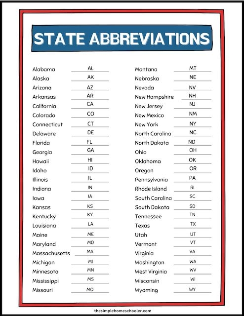 Perfect State Abbreviations Printable And Worksheets Easy To Print 