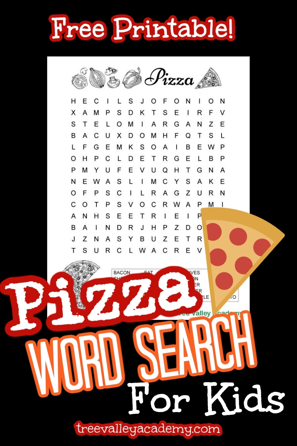 Pizza Word Search For Kids Tree Valley Academy