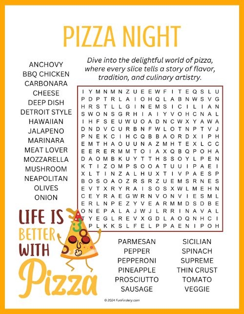 Pizza Word Search Fun Findery