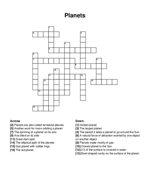 Planets Crossword Puzzle