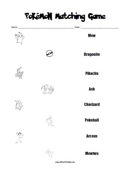 Pokemon Matching Game Free Printable