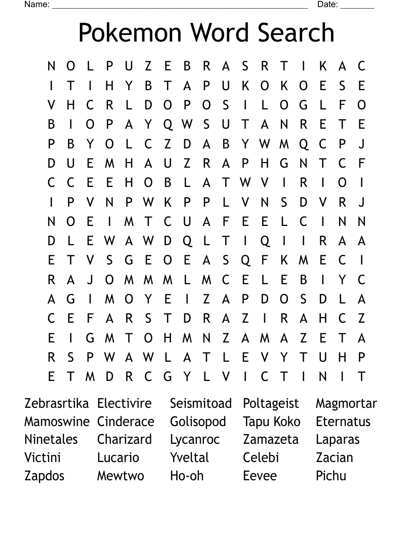 Pokemon Word Search