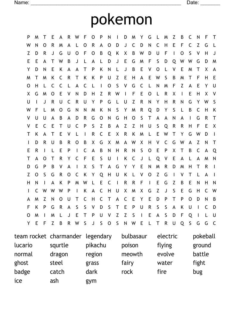 Pokemon Word Searches