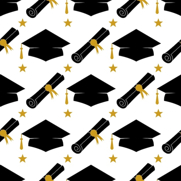 Premium Vector Graduation Hat And Diploma Seamless Pattern Grad 