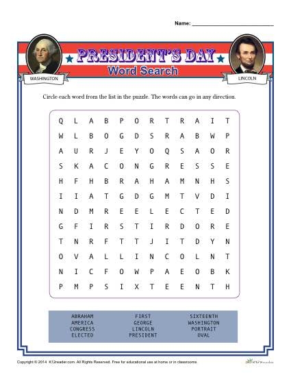 President Word Search Printable