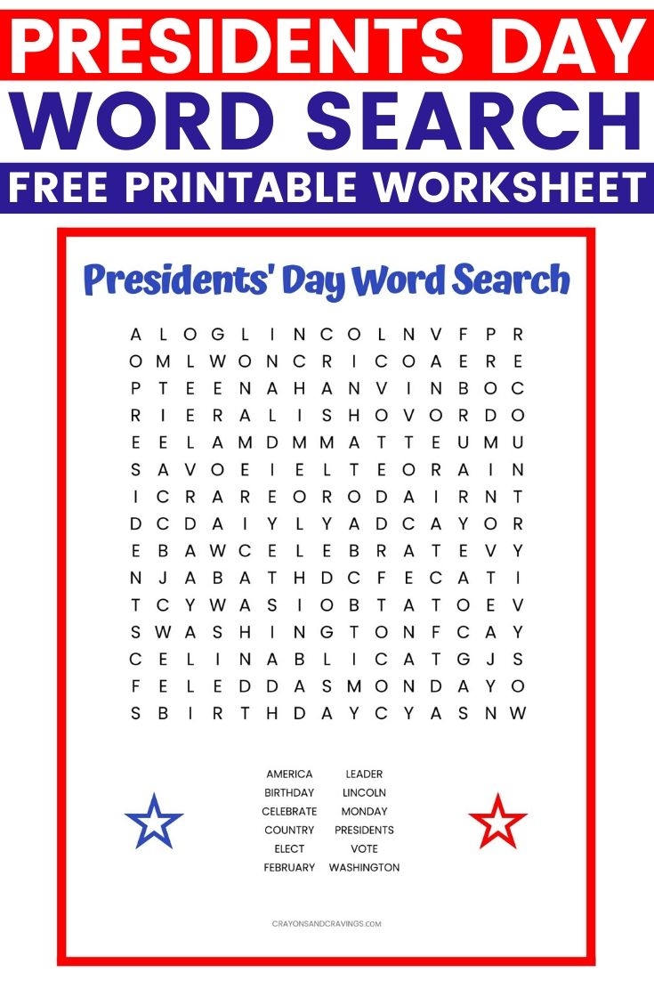 Presidents 39 Day Word Search FREE Printable Worksheet