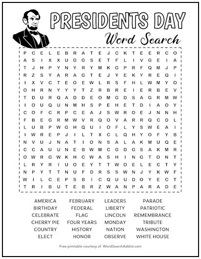 Presidents Day Printable Word Search Puzzle Word Search Addict