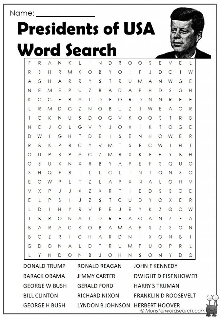 Presidents Of USA Word Search Monster Word Search Presidents Of USA Word Search Monster Word Search