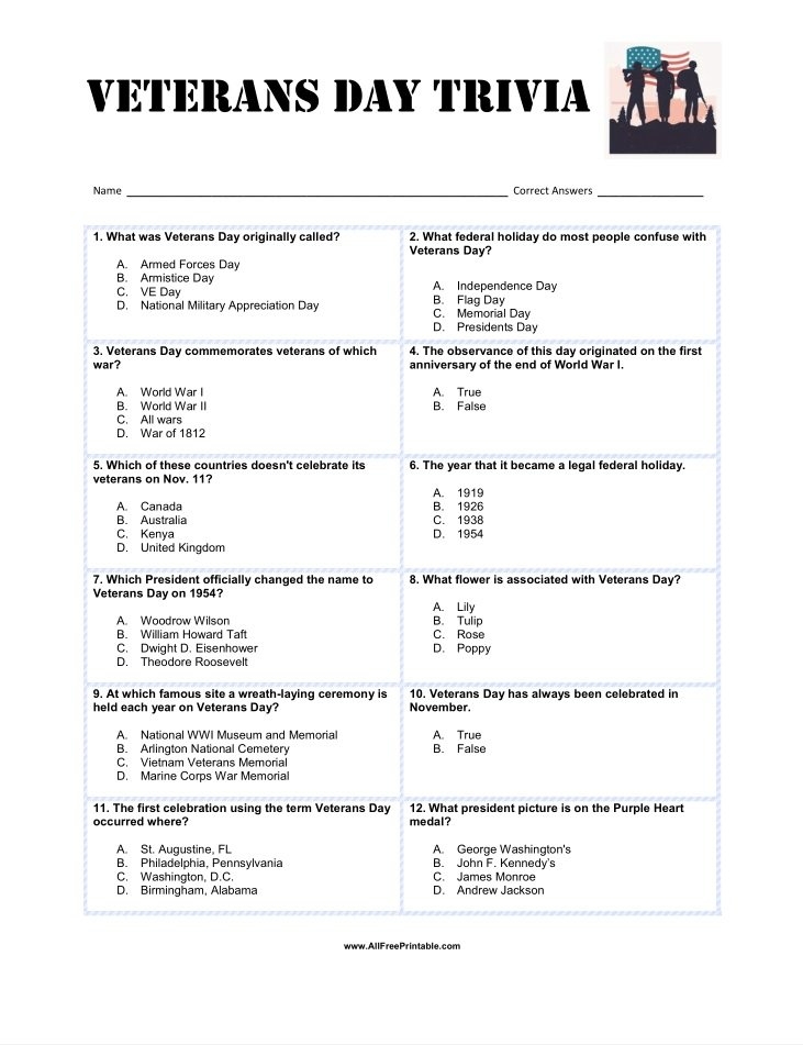 Print Flag Day Trivia Free Printable