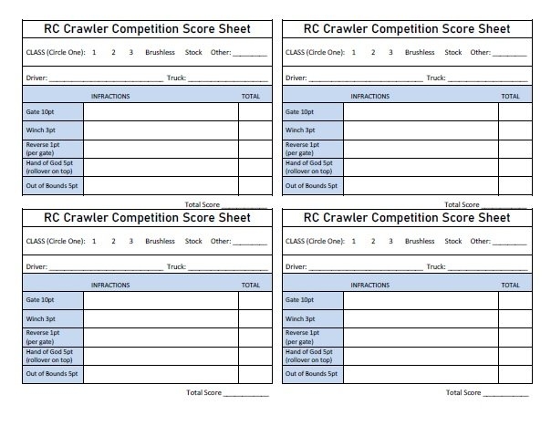 Print RC Crawler Competition Score Sheet Free Printable