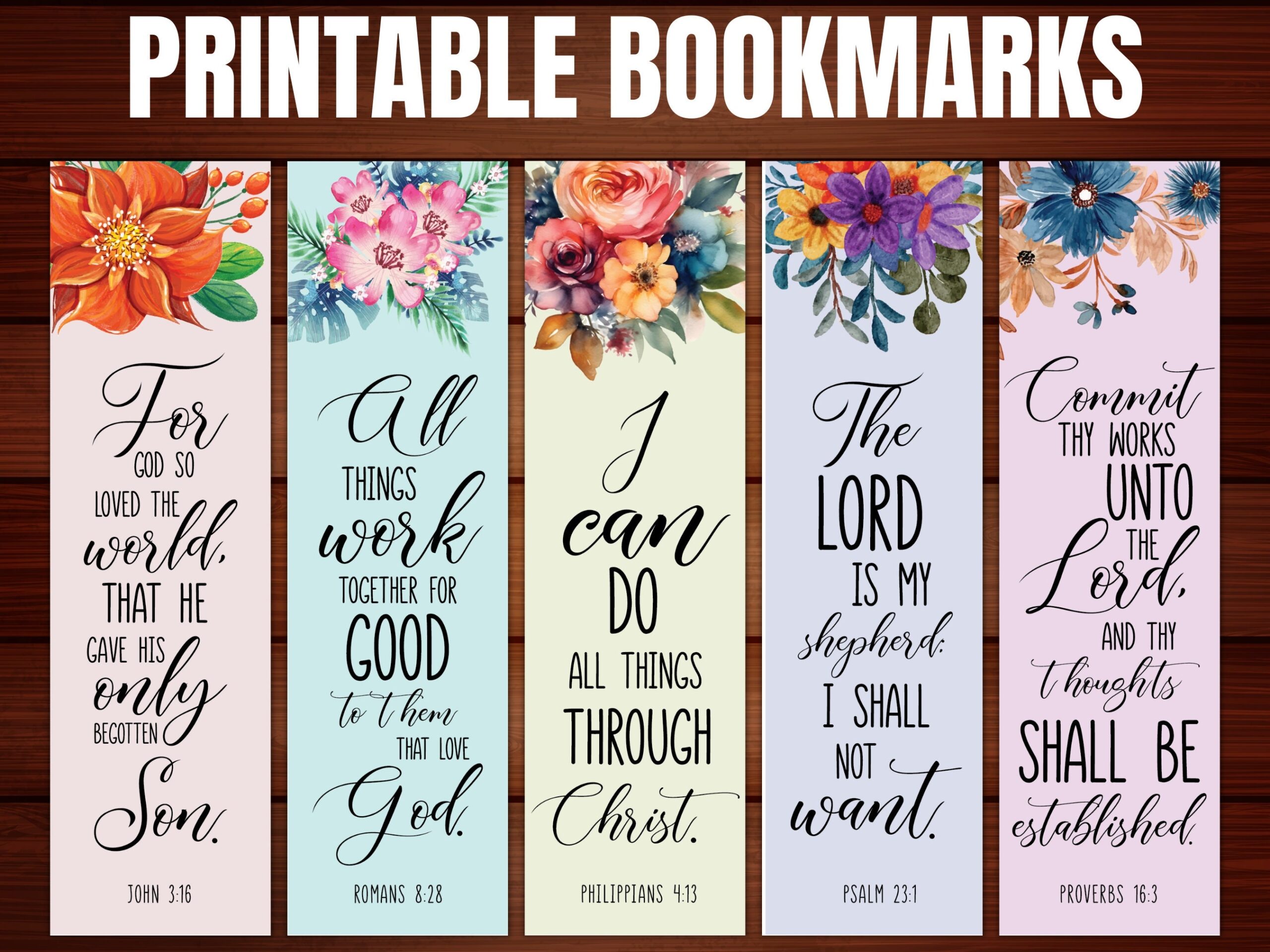 Printable Bible Verses Bookmarks Set Of 5 Bible Verse Gifts Sunday 