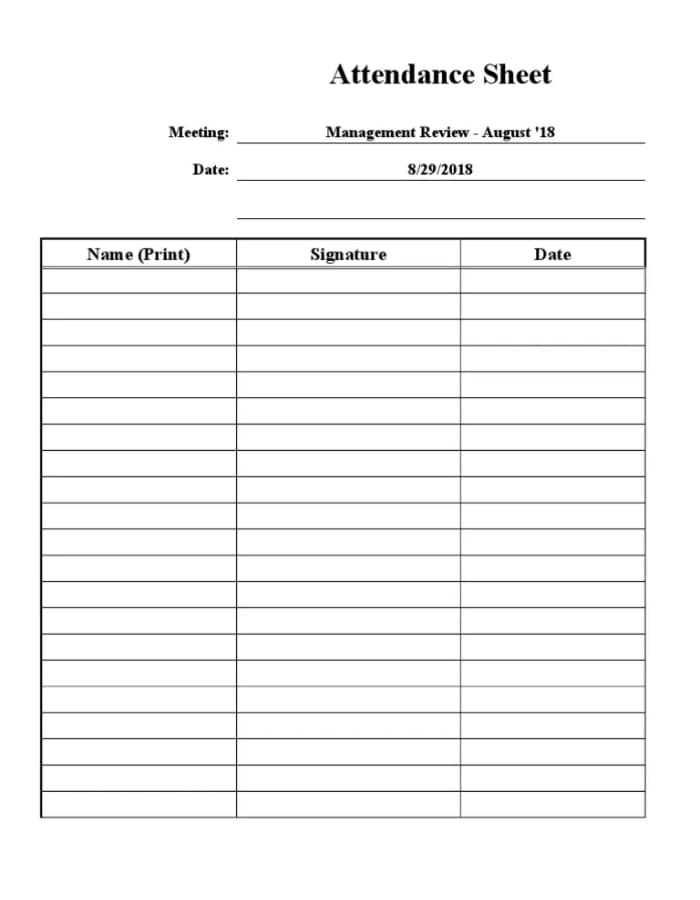 Printable Blank Attendance Sheet Free Download And Print For You